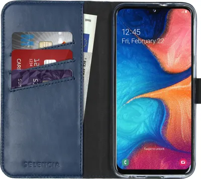 Zdjęcie produktu dla Selencia Etui ze skóry naturalnej na Samsung Galaxy A20e - Niebieski