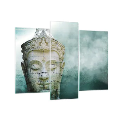 Produktbild von Bilder auf glas - 3 Teile - Buddha Grafik Türkis - 130x100cm - Glasbilder - Wandbilder - Bilder - zum Aufhängen bereit - Wanddekoration aus Glas - Glas Bilder - Wandbild auf Glas - GCB130x100-4342