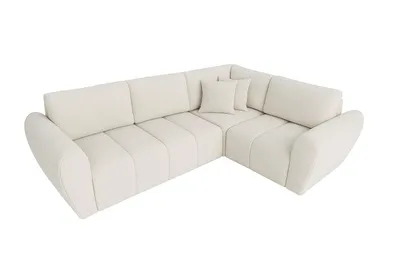 Obrázek produktu pro Lohasová pohovka Lusso s rozkládací funkcí a úložným prostorem, levostranná, 240 x 180 cm – moderní bouclé pohovka v krémové barvě, rozkládací pohovka s úložným prostorem