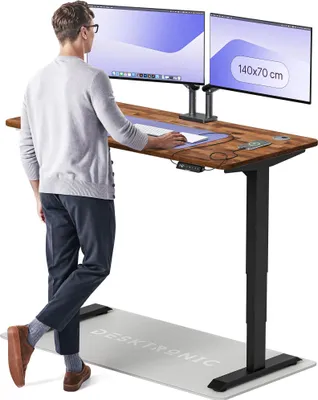 Produktbild von Desktronic HomePro Elektrisch höhenverstellbarer Schreibtisch 140x70cm Massive Walnuss/Schwarzmit Memory-Funktion, Anti-Kollisions Technologie, USB-A und USB-C-Ladeanschlüssen