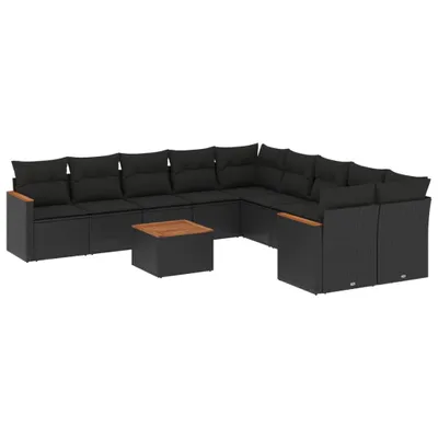 Produktbild von vidaXL 11-tlg. Garten-Sofagarnitur mit Kissen Schwarz Poly Rattan