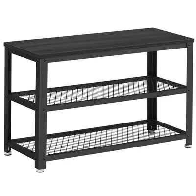 Zdjęcie produktu dla Wytrzymały stojak na buty w stylu industrialnym - półka na buty z czarną ramą i ławką, czarny, 73x30x45 cm