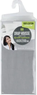 Image de Drap housse - Douceur d'Intérieur - LINA - Coton - 190x140cm - Gris