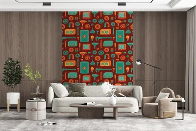 Produktbild von MuchoWow® Fototapete für Wohnzimmer oder Schlafzimmer Wandtapete Vinyl Motivtapete Muster - Retro - Werkzeuge - 190x260 cm - Papiertapete