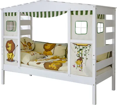 Produktbild von Hausbett Hochbett Spielbett Massivholz Kiefer Weiss Safari