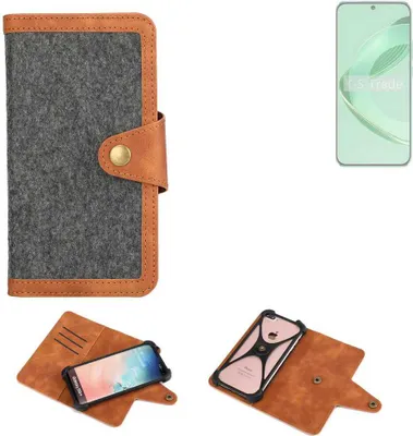 Produktbild von K-S-Trade Schutzhülle Handyhülle kompatibel mit Huawei nova 11 Filz Hülle Kunst-Leder dunkelgrau braun (1x)