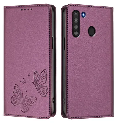 Image de Étui en cuir pour Samsung Galaxy A21, motif papillon, étui portefeuille à rabat avec support, violet