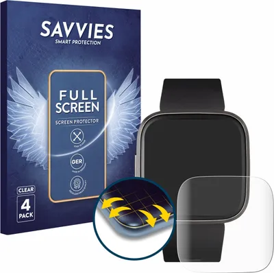 Produktbild von 4x Savvies Fullscreen Schutzfolie für Fitbit Versa 2 Displayschutz Folie Fullcover Klar Transparent