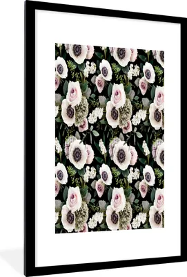 Produktbild von MuchoWow® MuchoWow® Gerahmtes Poster Blumen - Anemone - Rosen 60x90 cm - Poster mit zchwarzem Bilderrahmen - Dekoration - Wandposter Wohnzimmer - Hochwertig