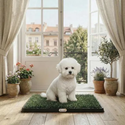 Produktbild von Hundetoilette mit 2 Kunstrasen waschbar, Welpentoilette Hundeklo, Kunststoff Schwarz | 63 x 50,5 cm | für Balkon & Zuhause
