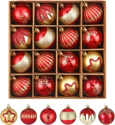 Productafbeelding van Kerstballen van kunststof - Set van 16 - Kerstdecoratie - Kerstboomversiering - Kerstboomballen