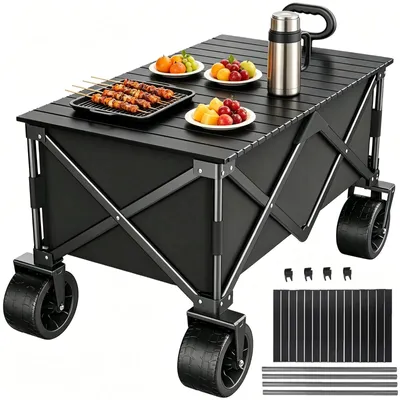 Produktbild von Klappbarer Bollerwagen - Camping Transportwagen - 250 kg Tragkraft - Robuster Stoff - 18 cm Räder - Becherhalter - Für Garten Strand Camping