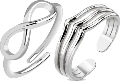 Produktbild von viva-adorno 1 Paar Ring Zehenring Mittelring Midi Damenring verstellbar Fusschmuck Messing rhodiniert silber Wellen Infinity Z532,gemischtes Paar
