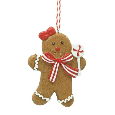 Produktbild von Clayre & Eef Weihnachtsanhänger Pfefferkuchenmann 8x1x10 cm Braun Polyresin