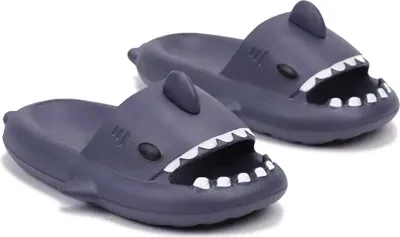 Produktbild von Damen Herren Badelatschen Schaumstoff Badeschuhe Hausschuhe Haifisch Dunkelblau Gr.46/47