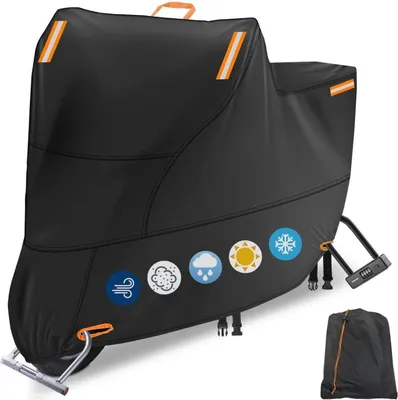 Image de Housse de protection pour moto, taille 2XL, orange, en tissu Oxford 300D, imperméable, avec réflecteurs et protection contre le vent