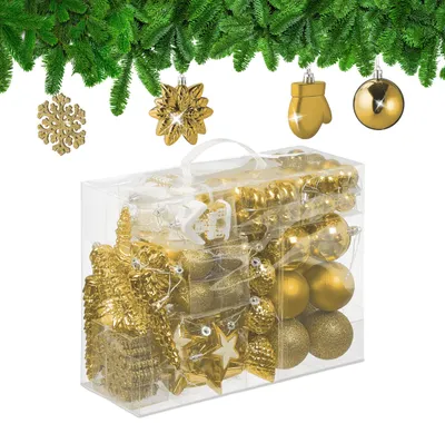 Weihnachtskugeln 100er Set, Gold, Glitzer, glänzend & matt