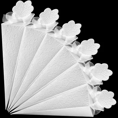 60 Rijstkegel für Hochzeit, weiß mit Bändern, Gastgeschenke