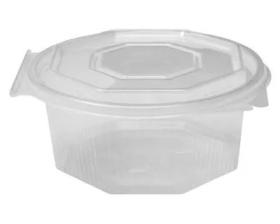 Produktbild von 250x Achteckbecher klar mit angehängtem Deckel  375 ml (PP)