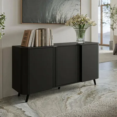 Image de Loreo - Buffet, 151x42x70h cm Noir, 3 Étagères