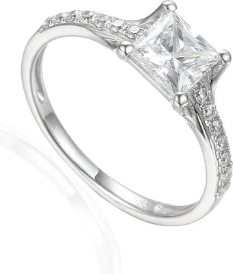 Produktbild von 585er Weissgold Damenring Solitair mit Zirkonia Squareschliff Ring Goldring Verlobungsring Antragsring Gr. 54