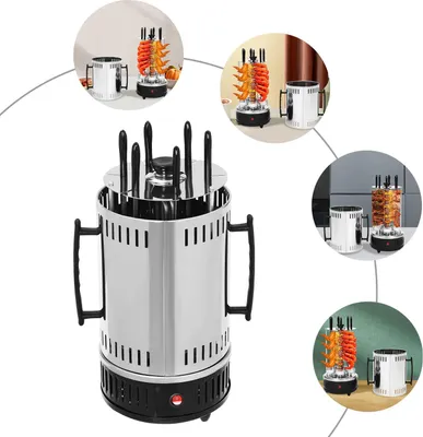 Produktbild von Vertikaler Elektrogrill - Shawarma/Kebab-Drehspießgrill mit 6 Spießen - 1000 W - Automatische Rotation - 400–500°C - 20×37,5 cm - Edelstahl 304/201 - 220 V EU-Stecker