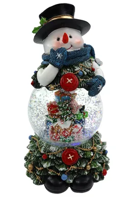 Produktbild von Schneekugel/Spieluhr 100mm, Schneemann und geschmückter Tannenbaum, Licht, Schneeantrieb, 23cm