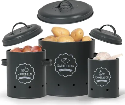 Image de SYLANDO Rangement Pommes de terre Set Noir Métal Récipient de stockage