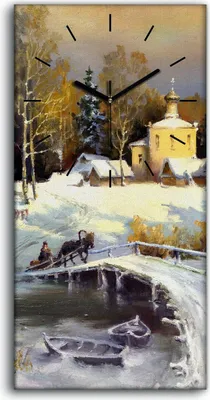 Produktbild von Wandbild Leinwand Bilder Wanduhr 30x60 Gemälde Winter Schnee Landschaft - schwarze Hände