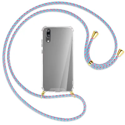 Produktbild von Handykette Backcover-Schutzhülle mit Band (Metall goldfarben) für Huawei P20 - pink/mint