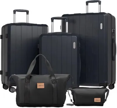 Image de Valise 5 pièces - Noire - Coque rigide en ABS avec serrure TSA et roulettes multidirectionnelles