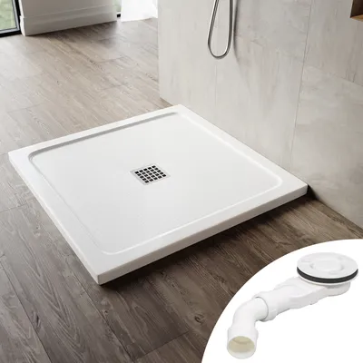 Immagine prodotto di SONNI Piatto doccia SMC quadrato con set di scarico, 90x90 cm, antiscivolo per uno scarico rapido