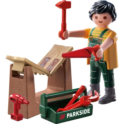 Produktbild von PLAYMOBIL 71902 Kaufland Handwerker Figur mit Parkside Werkzeug
