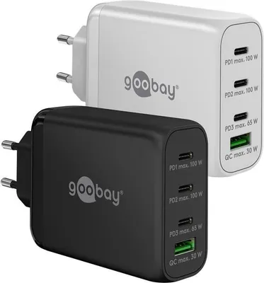 Obrázok produktu pre Goobay 65556 USB-C™ PD GaN multiportová rýchlonabíjačka (100 W) biela, biela - 3x port USB-C™ (Power Delivery) a 1x port USB-A (Quick Charge)
