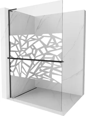 Image de Mexen Kioto+ L paroi de douche avec tablette de plain-pied 90 x 200 cm, motif blanc, noir - 800-090-123-70-85