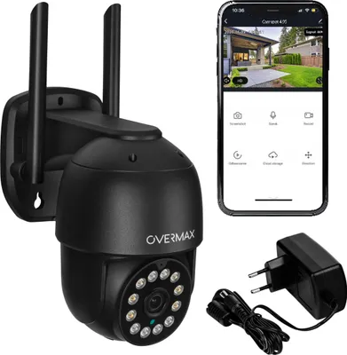 Produktbild von Overmax Camspot 4.95 Súprava sledovacej kamery, inteligentná kamera Wi-Fi PTZ, napájací kábel s adaptérom, montážna súprava, 2560 x 1440 QHD/2,5K video - antracitová