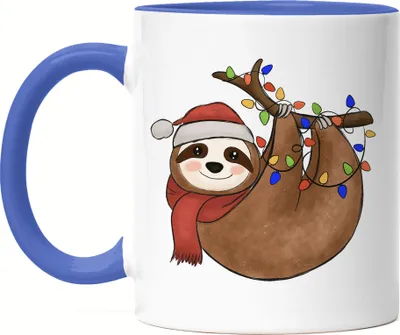 Produktbild von Weihnachts-Faultier Tasse Blau Geschenkidee Faultier-Fans Sloth Süßes Motiv für Weihnachten für Familie Freunde