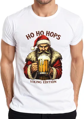 Zdjęcie produktu dla Ho Ho Hops Father Christmas Viking Edition kufel do piwa Viking śmieszna koszulka męska, biały, L