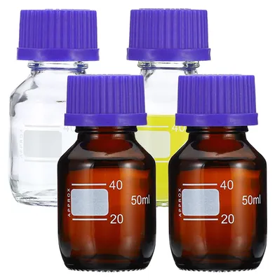 4er-Set Borosilikatglasflaschen 50 ml mit GL45 Deckel