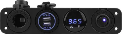 Immagine prodotto di 12-24 V LED blu doppio caricatore USB voltmetro presa accendisigari Interruttore da pannello a 4 fori