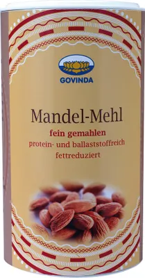 Produktbild von Govinda Natur 419, 200 g, 100 % entölte, gemahlene Mandeln, 375 kcal, 1567 kJ, 12 g, 1,7 g