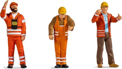 Produktbild von NOCH Spur 1 handkolorierte Rangierer Figuren aus Kunststoff, bewegt und stehend, männliche Erwachsene für Bahnhof Modellbahn.