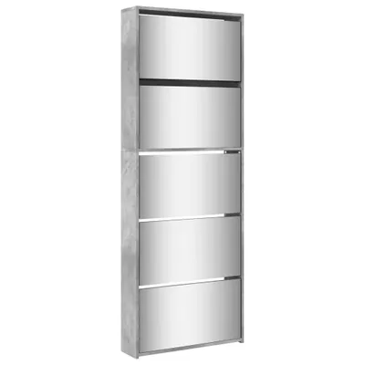 Produktbild von Schuhschrank mit Spiegel 5 Fächer Betongrau 63x17x169,5 cm