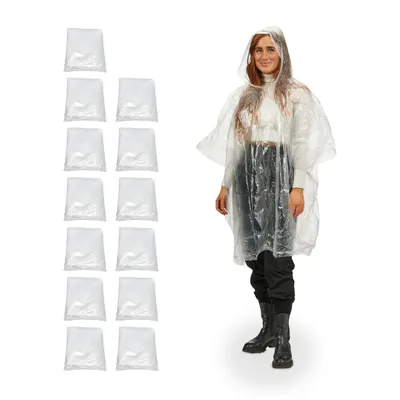 Produktbild von relaxdays jednorazowe poncho przeciwdeszczowe uni przezroczyste jeden rozmiar 13 szt.