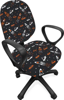 Produktbild von ABAKUHAUS Platz Bürostuhl Schonbezug, Reisen in den Kosmos, dekorative Schutzhülle aus Stretchgewebe, Schwarz Orange Weiss