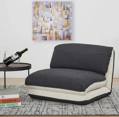 Obrázek produktu pro Křeslo na spaní HWC-E68, rozkládací pohovka Funkční křeslo Rozkládací křeslo Relaxační křeslo, látka/textil  krémová/černá