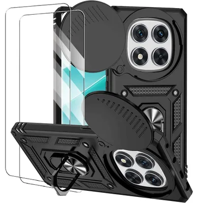 Image de Coque + 2 Verres Trempés pour Xiaomi Redmi Note 14 Pro 4G, Protection Antichoc avec Protection Caméra - Noir