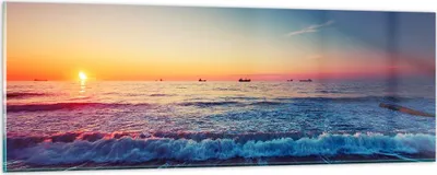 Produktbild von Bilder auf glas - Meer Strand Welle - 90x30cm - Glasbilder - Wandbilder - Kunstdruck - zum Aufhängen bereit - Wanddekoration aus Glas - Glas Bilder - Wandbild auf Glas - Einteilig - GAB90x30-3613