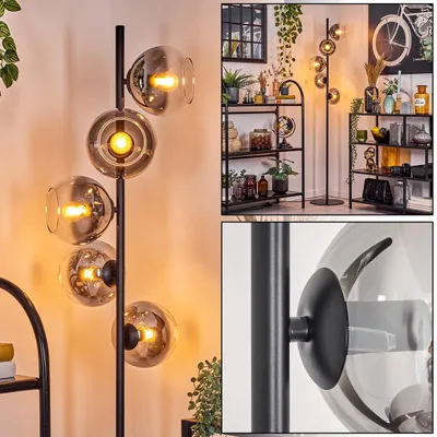 Produktbild von Cesaro Stehlampe aus Metall/Glas in Schwarz/Rauchfarben/Klar mit Fußschalter