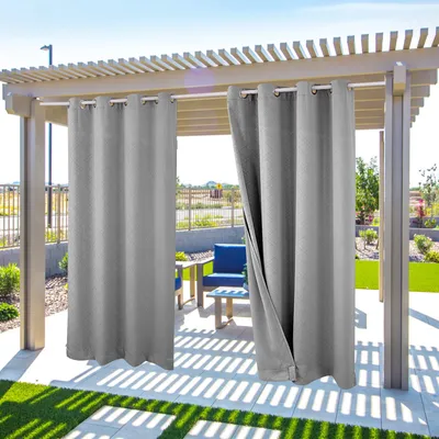 Image de Topchances Lot de 2 Rideaux d'Extérieur Imperméables au Vent avec Oeillets (Haut et Bas), Occultation Protection Visuelle Pour Véranda, Pavillon,Terrasse, Motif Gaufré,132X275cm,Gris Clair